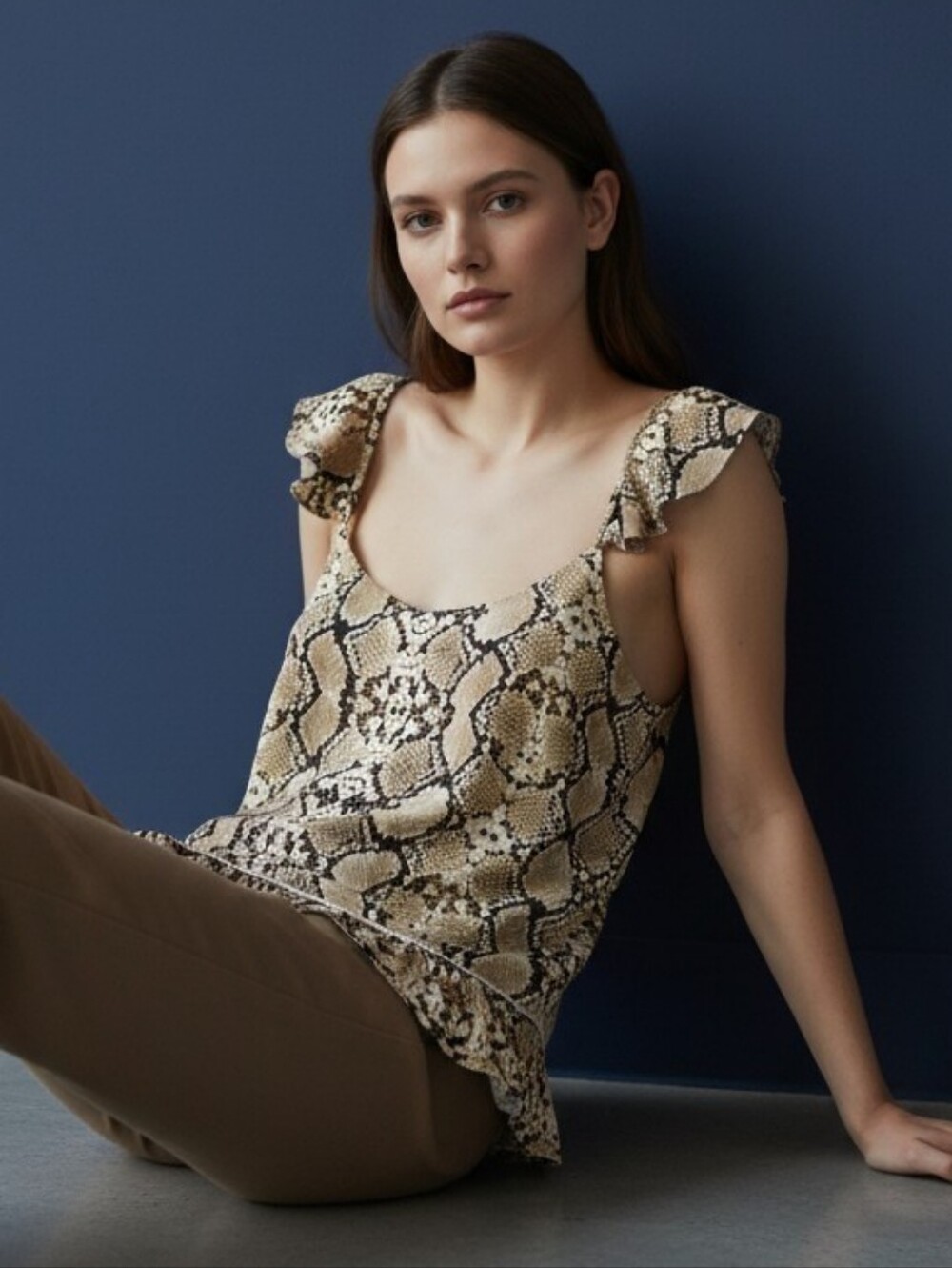 MAAJI Snakeskin Python Print Flutter Strap Ruffle Hem Tank Top Large - Picture 8 of 8